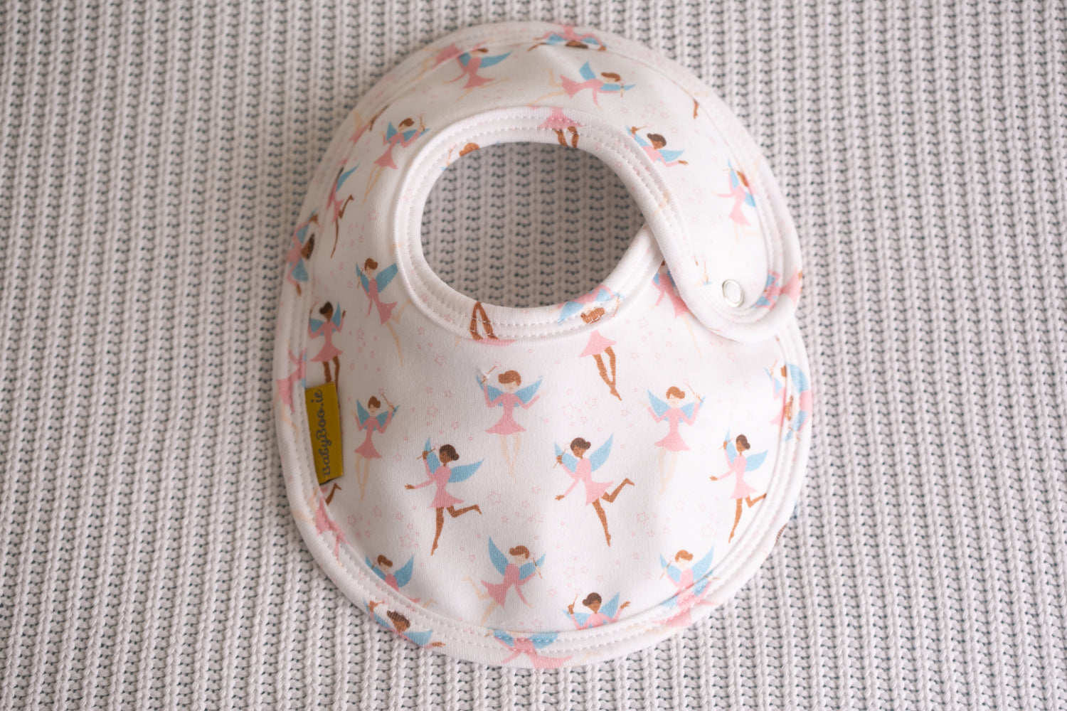 White dancing fairies organic cotton LittleBoo baby bib