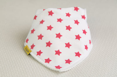 White with hot pink stars organic cotton DribbleBoo bandana bib