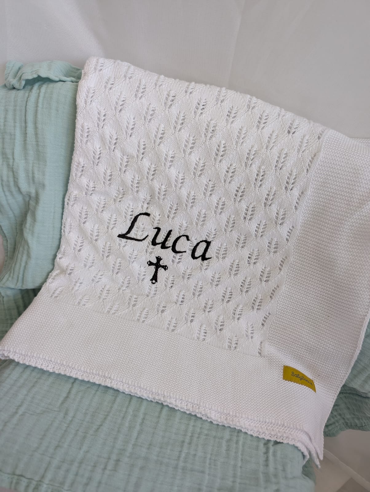 Sale - Organic cotton Delicate White Blankieboo - Luca