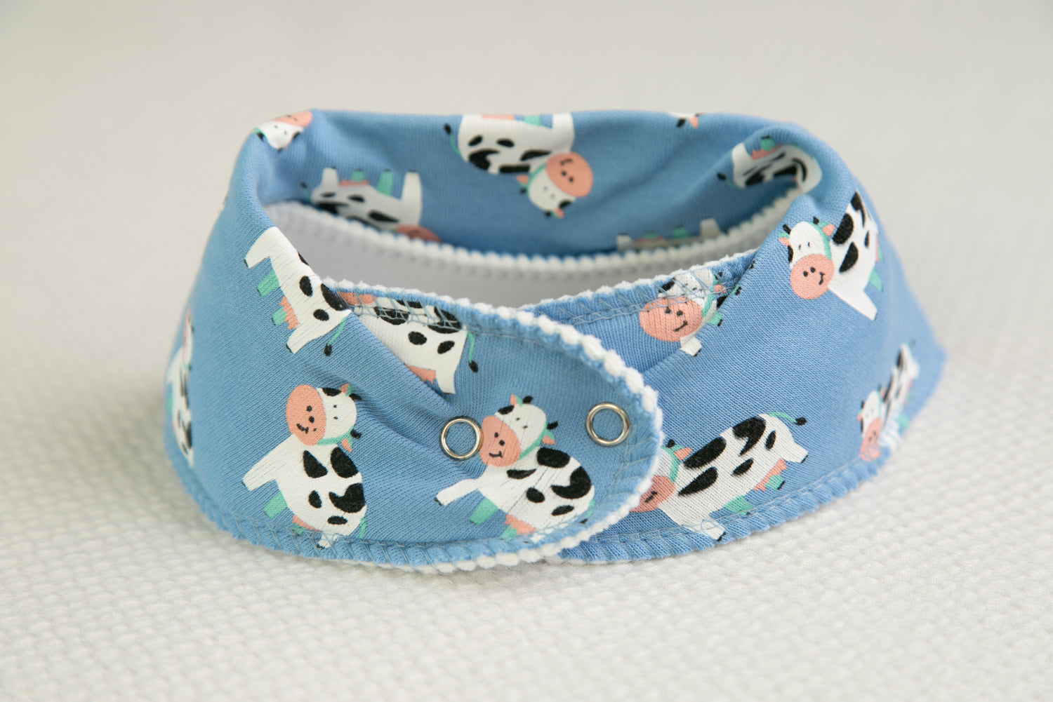 Blue bessie cow organic cotton DribbleBoo bandana bib