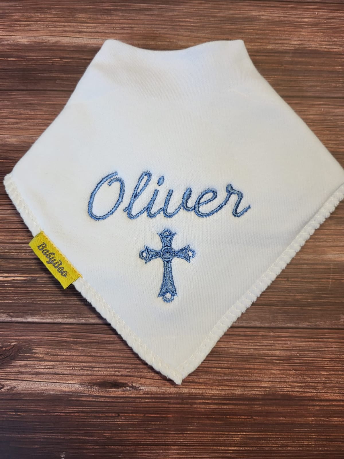Name & Cross organic cotton Christening bib