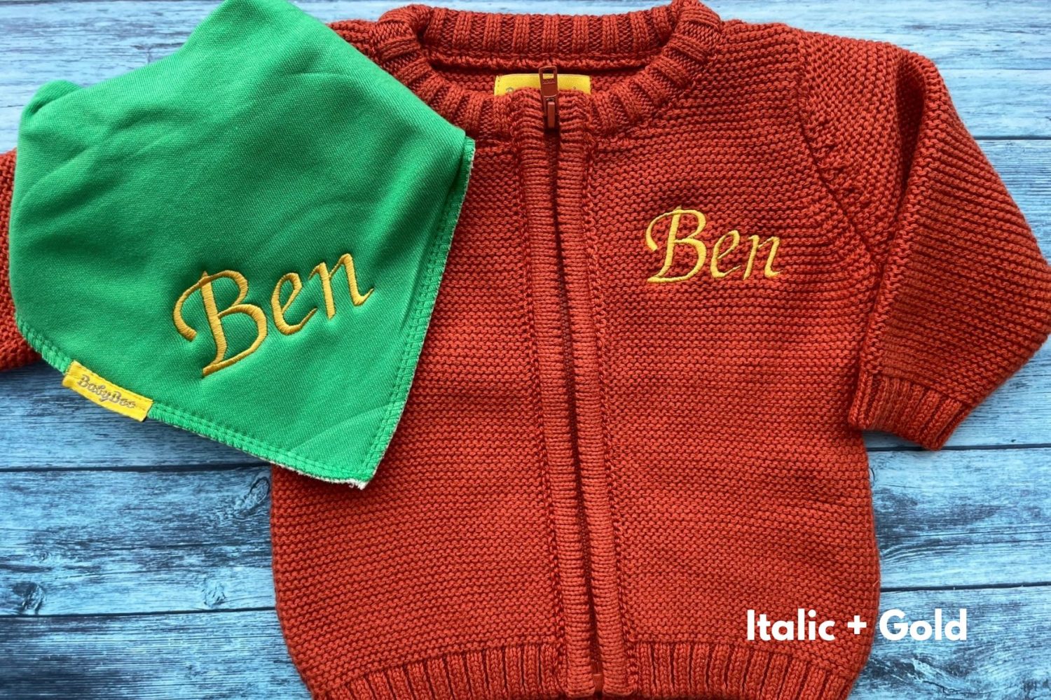 Rust organic cotton zipped cardigan