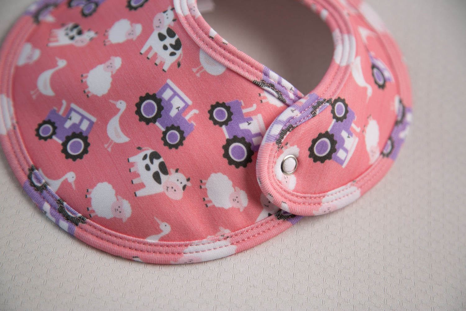 Farmyard Friends Pink organic cotton LittleBoo baby bib