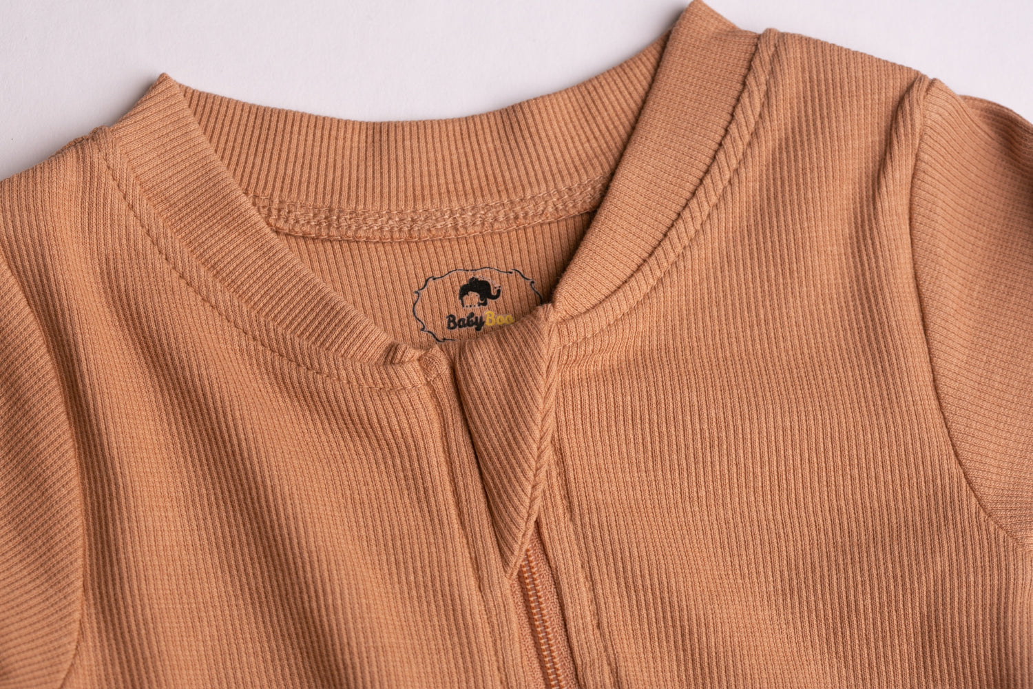 Caramel ribbed organic cotton ZippyBoo suit