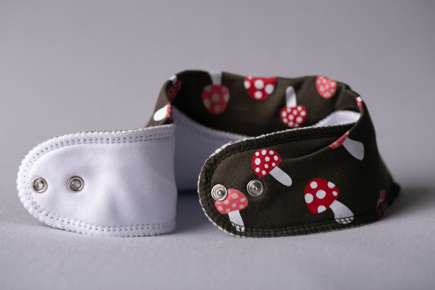 Forest green toadstools organic cotton DribbleBoo bandana bib