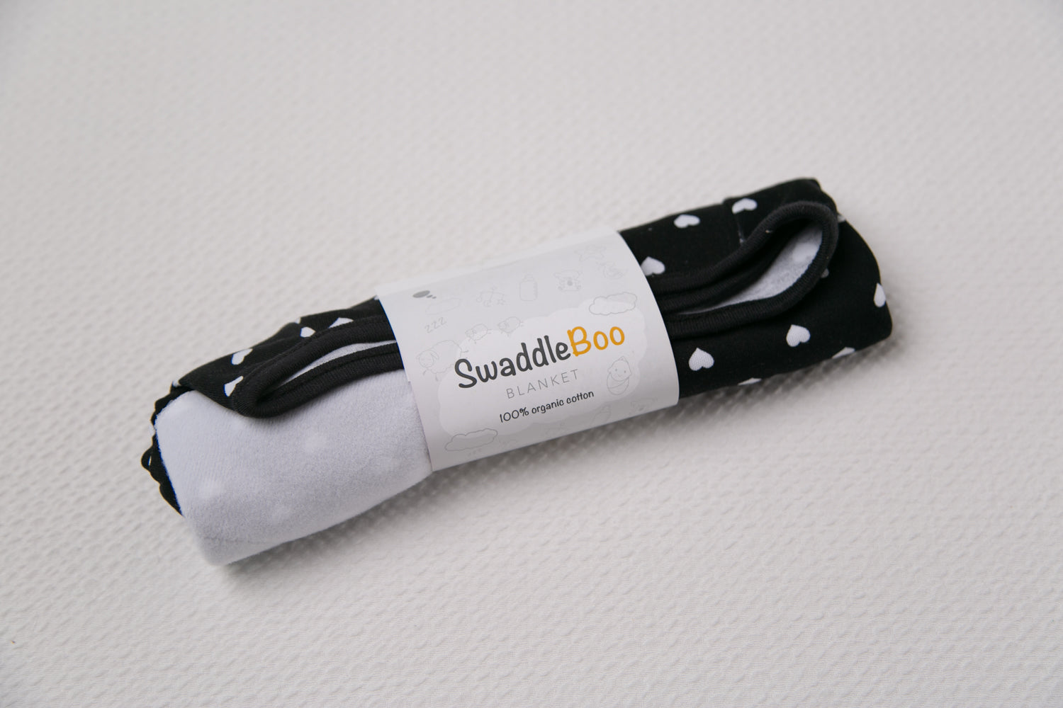 Monochrome hearts organic cotton SwaddleBoo