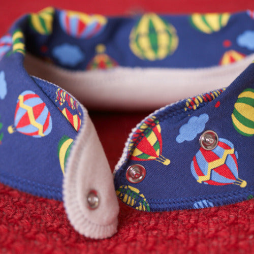 Float away navy hot air balloons organic cotton DribbleBoo bandana bib
