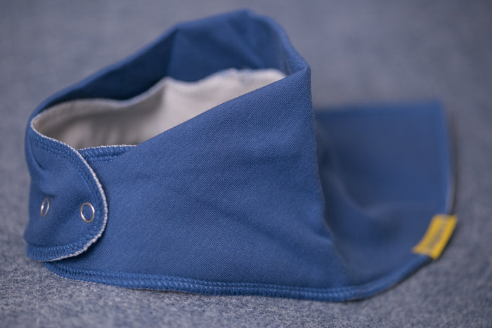 Plain blue organic cotton BiggerBoo bandana bib (age 3+)
