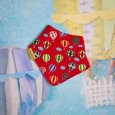 Float away red hot air balloons organic cotton DribbleBoo bandana bib