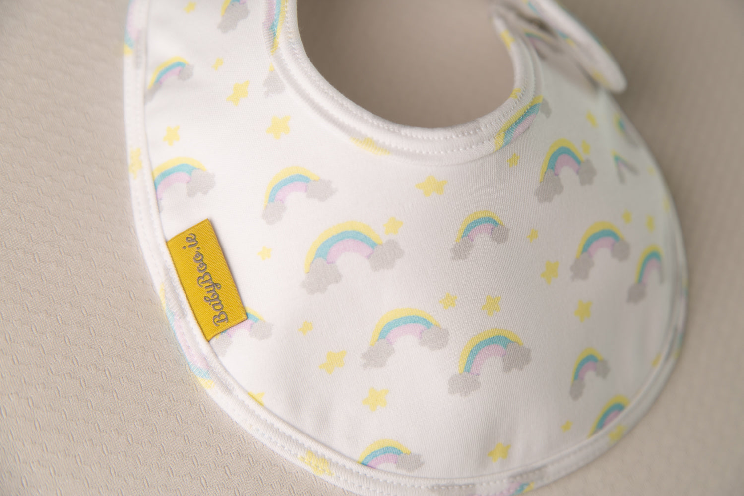 Painted rainbows white organic cotton LittleBoo baby bib