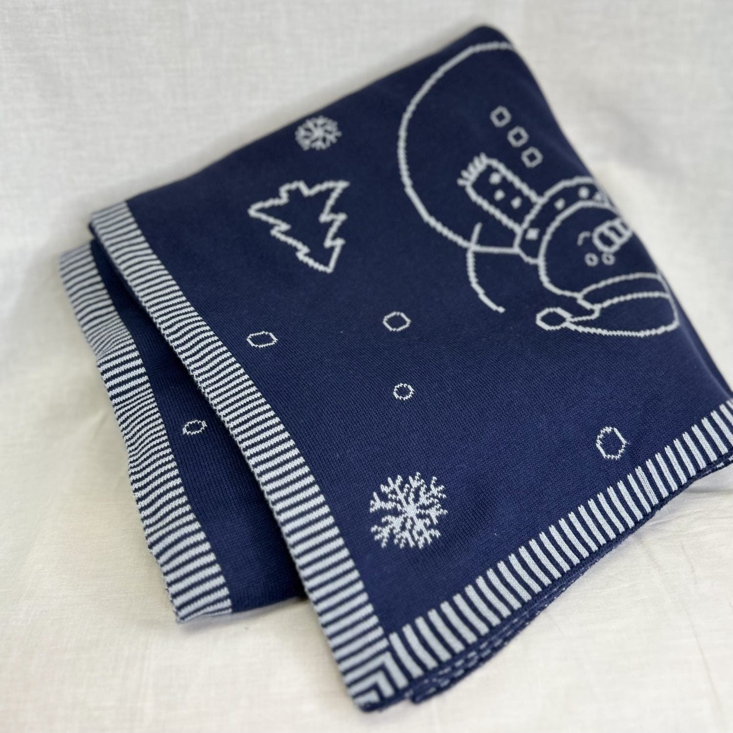 Navy Snowman Family Cuddle organic cotton blanket