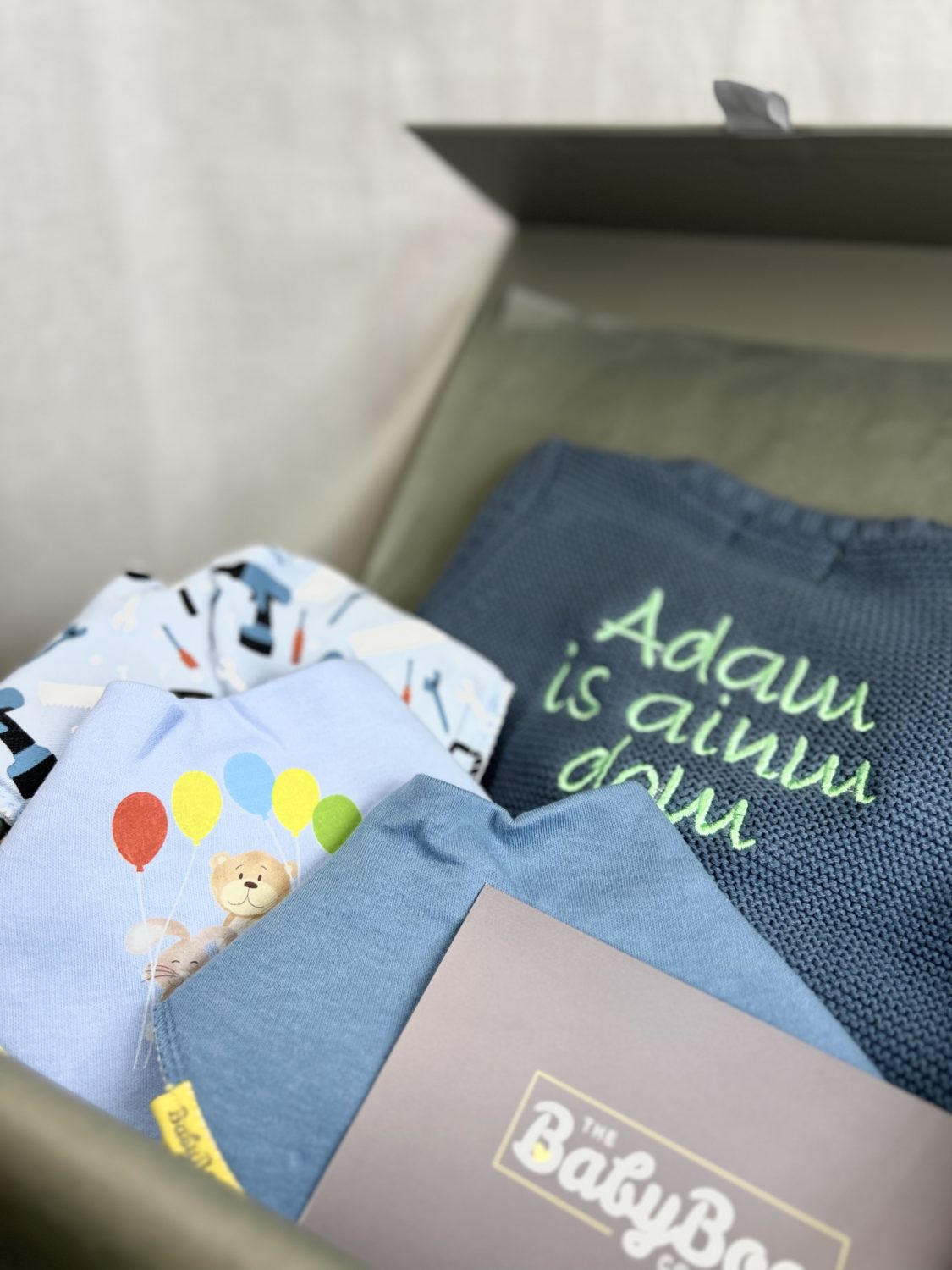 Name in Irish gift box - cardigan and bibs