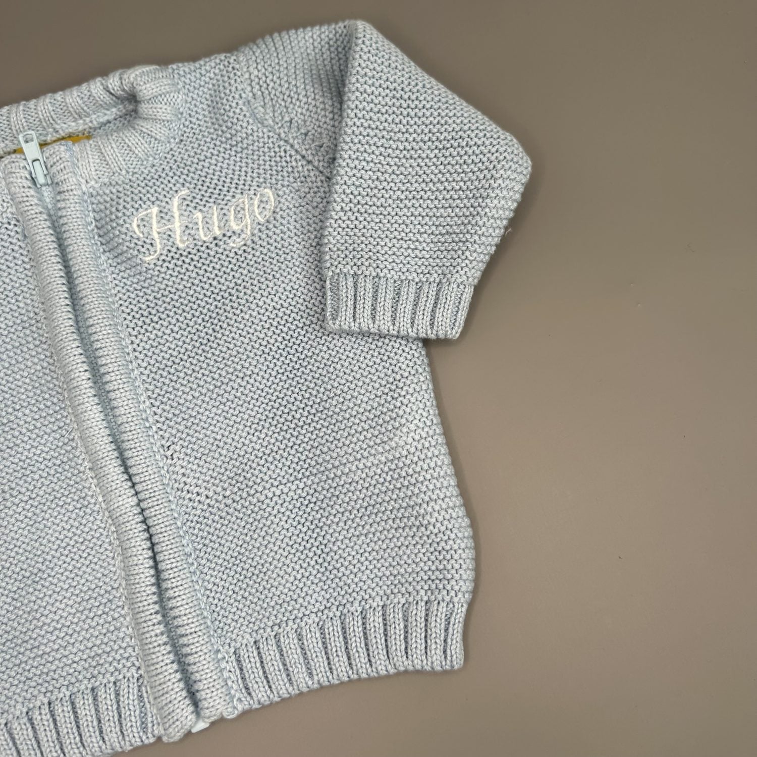 Baby blue organic cotton zipped cardigan