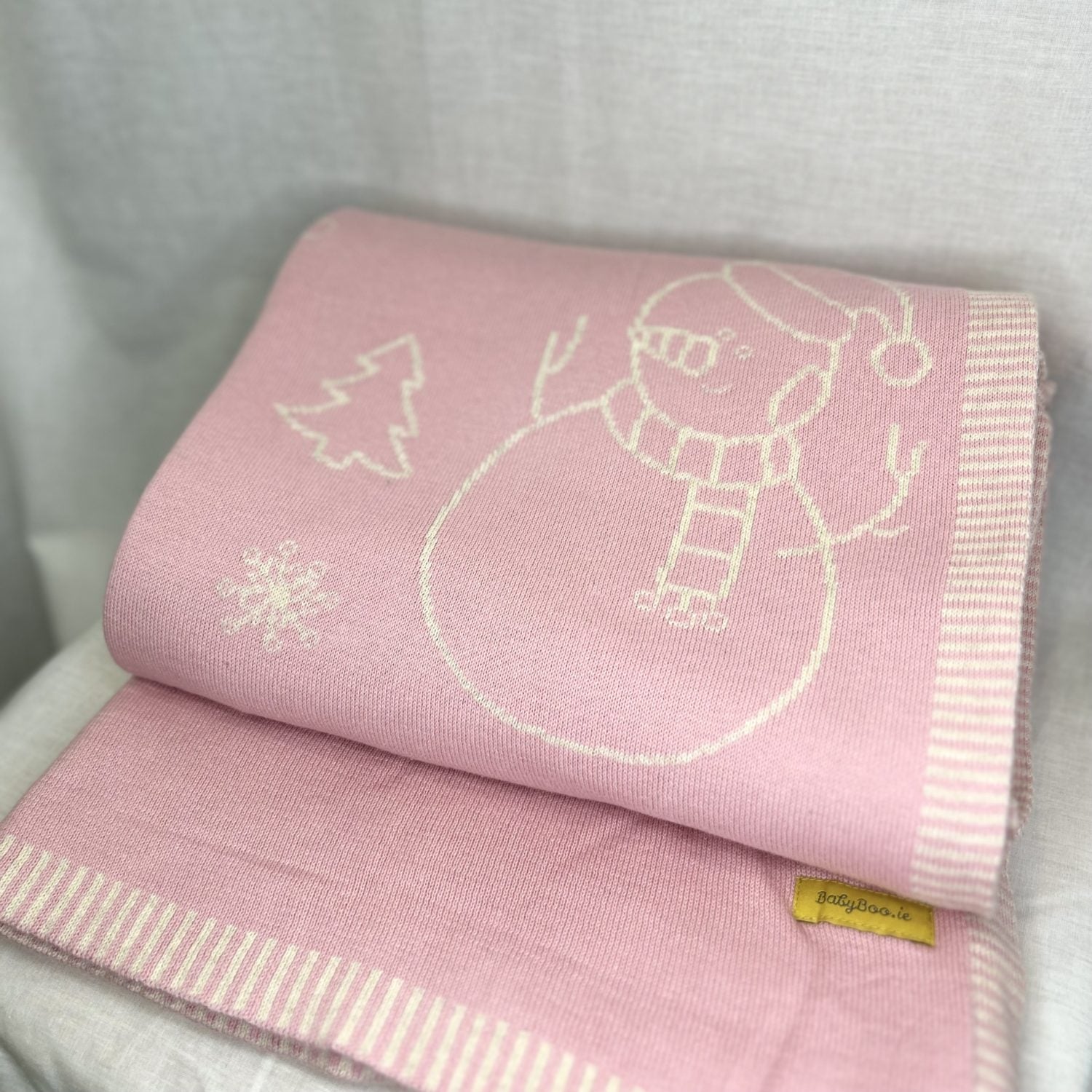 Pink Snowman Family Cuddle organic cotton blanket