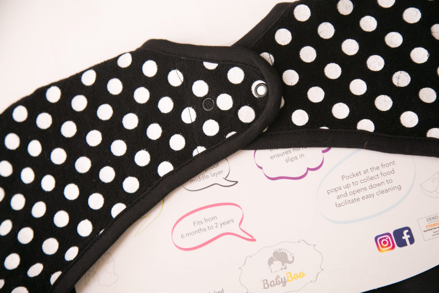 Monochrome dotty YummyBoo feeding bib