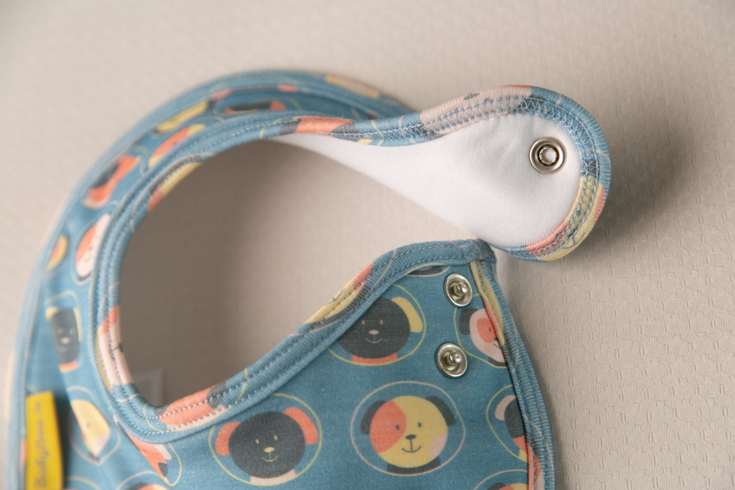 Teal Space Dogs organic cotton LittleBoo baby bib
