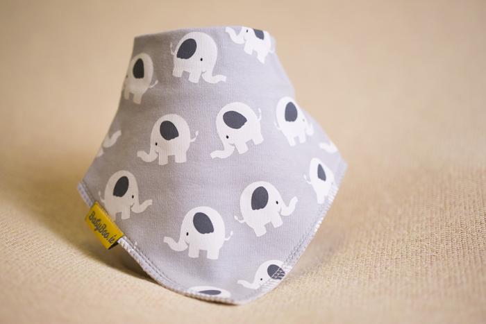 Grey Ellie the elephant organic cotton DribbleBoo bandana bib