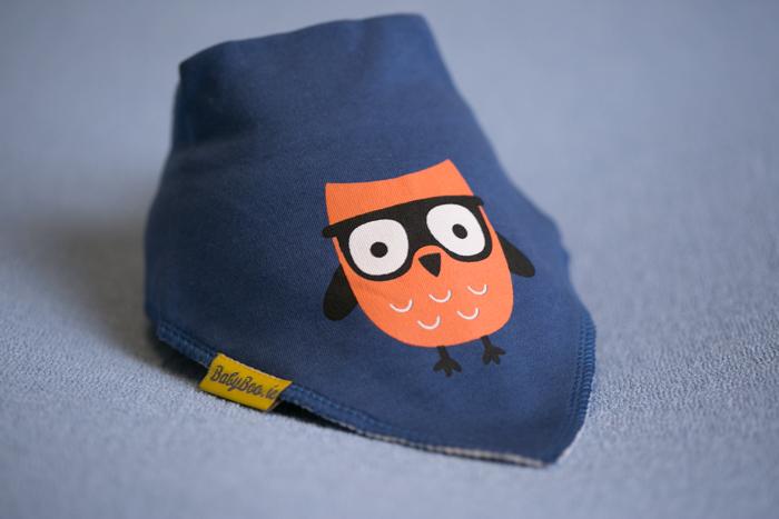 Navy hoot hoot Owl organic cotton DribbleBoo bandana bib