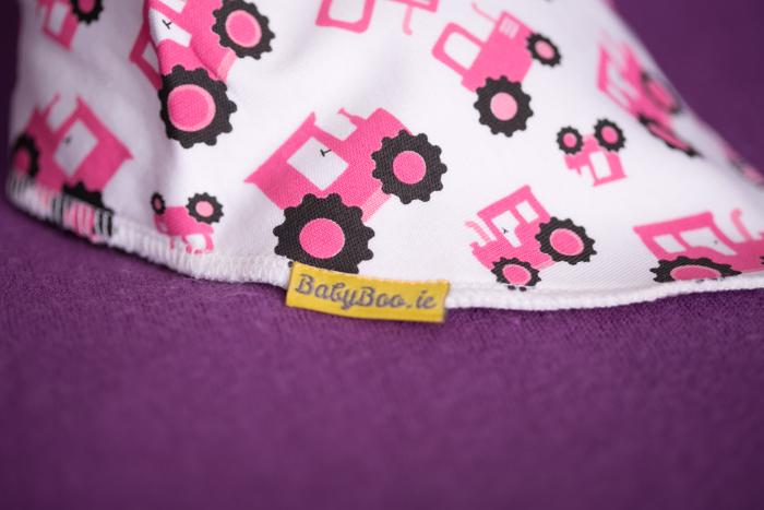 Pink Tessie the tractor organic cotton DribbleBoo bandana bib