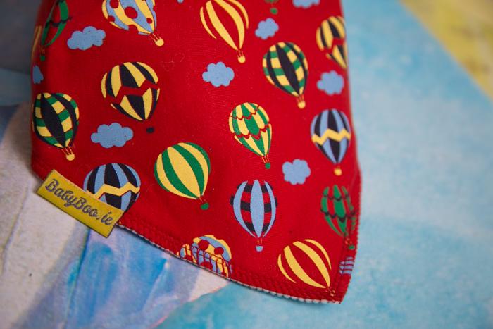 Float away red hot air balloons organic cotton DribbleBoo bandana bib