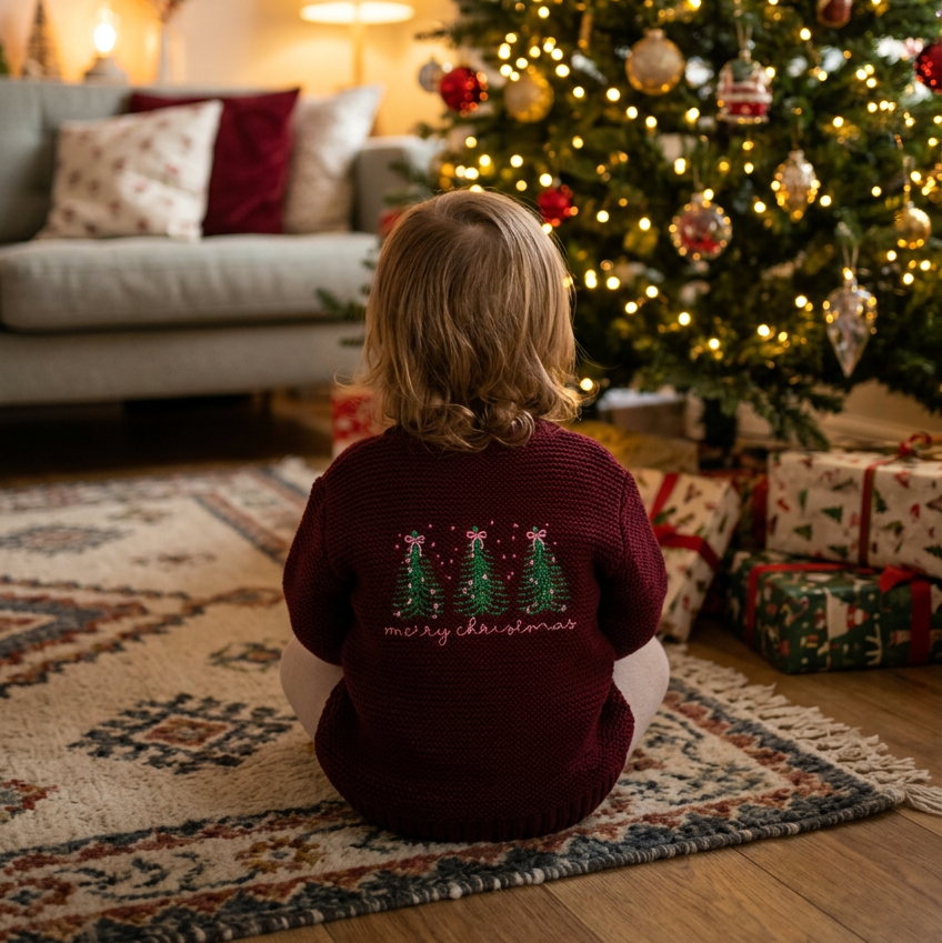 Merry Christmas trees Organic Cotton Zipped Cardigan
