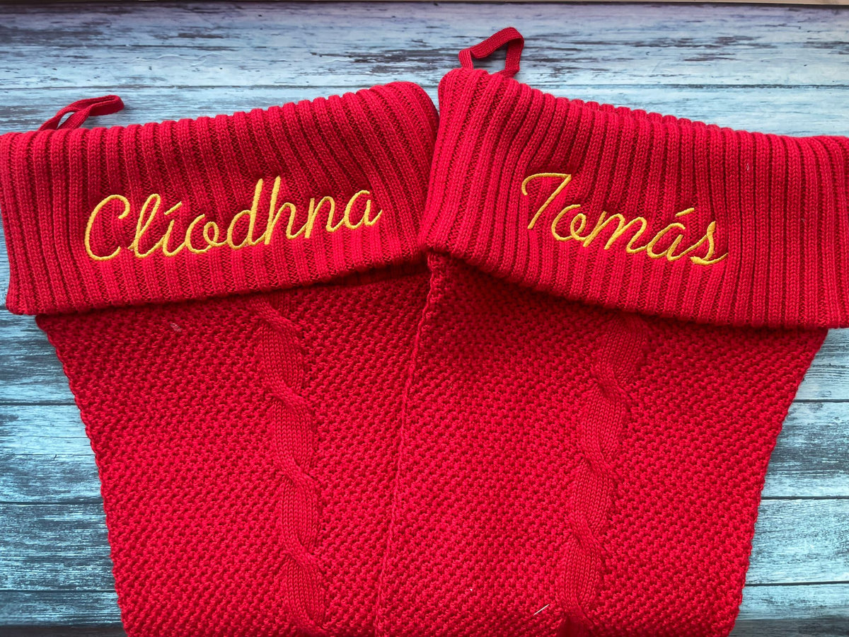 Red Cableknit Christmas Stocking