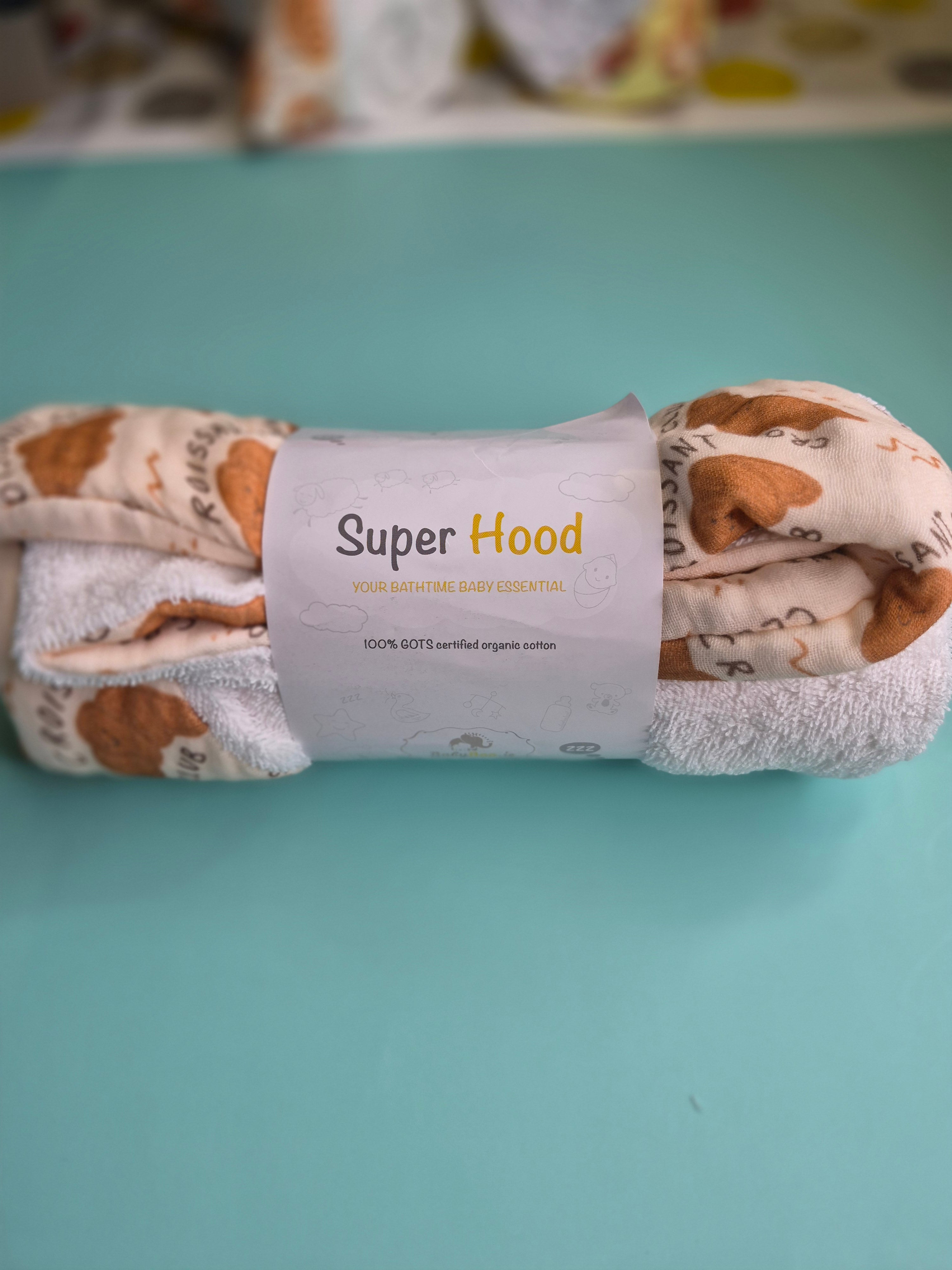 Croissant Club organic cotton hooded towel