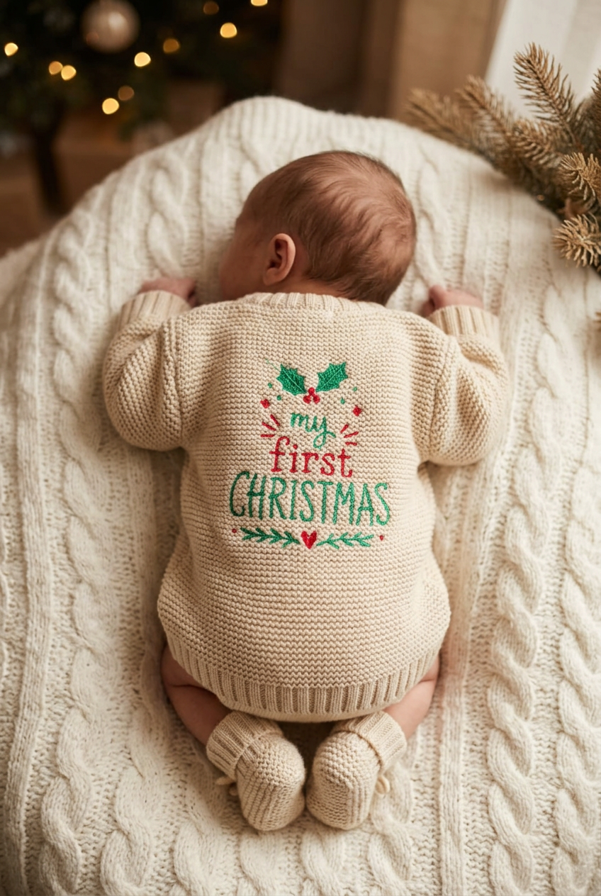 Little Holly Christmas Organic Cotton Zipped Cardigan