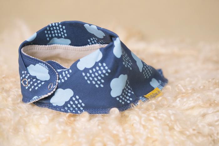 Teal rainclouds organic cotton DribbleBoo bandana bib