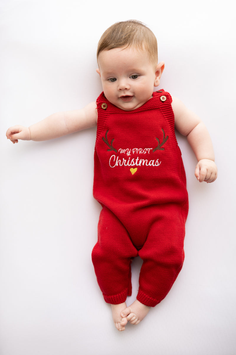 My First Christmas Knitted Dungarees