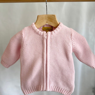 Baby pink organic cotton zipped cardigan