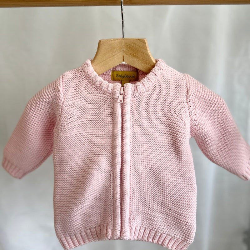 Baby pink organic cotton zipped cardigan