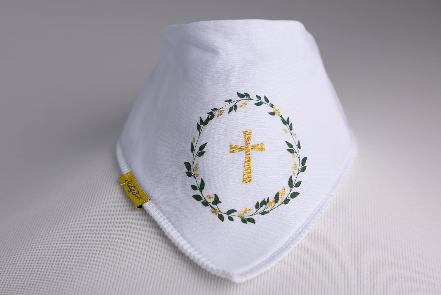 Gold Christening Cross Organic Cotton DribbleBoo Bandana bib