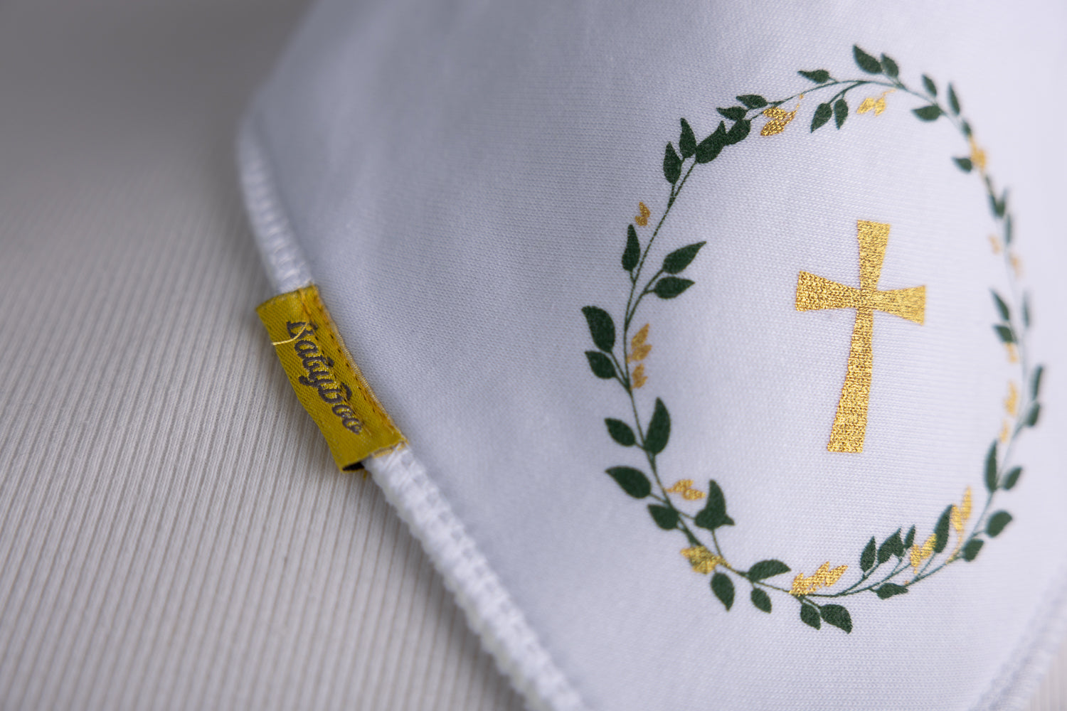 Gold Christening Cross Organic Cotton DribbleBoo Bandana bib