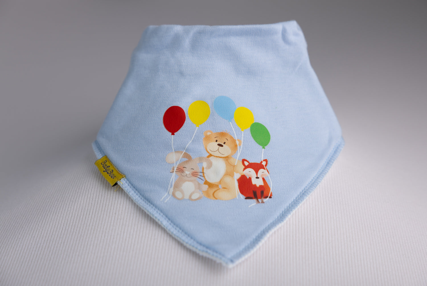 Baby blue woodland party organic cotton DribbleBoo bandana bib