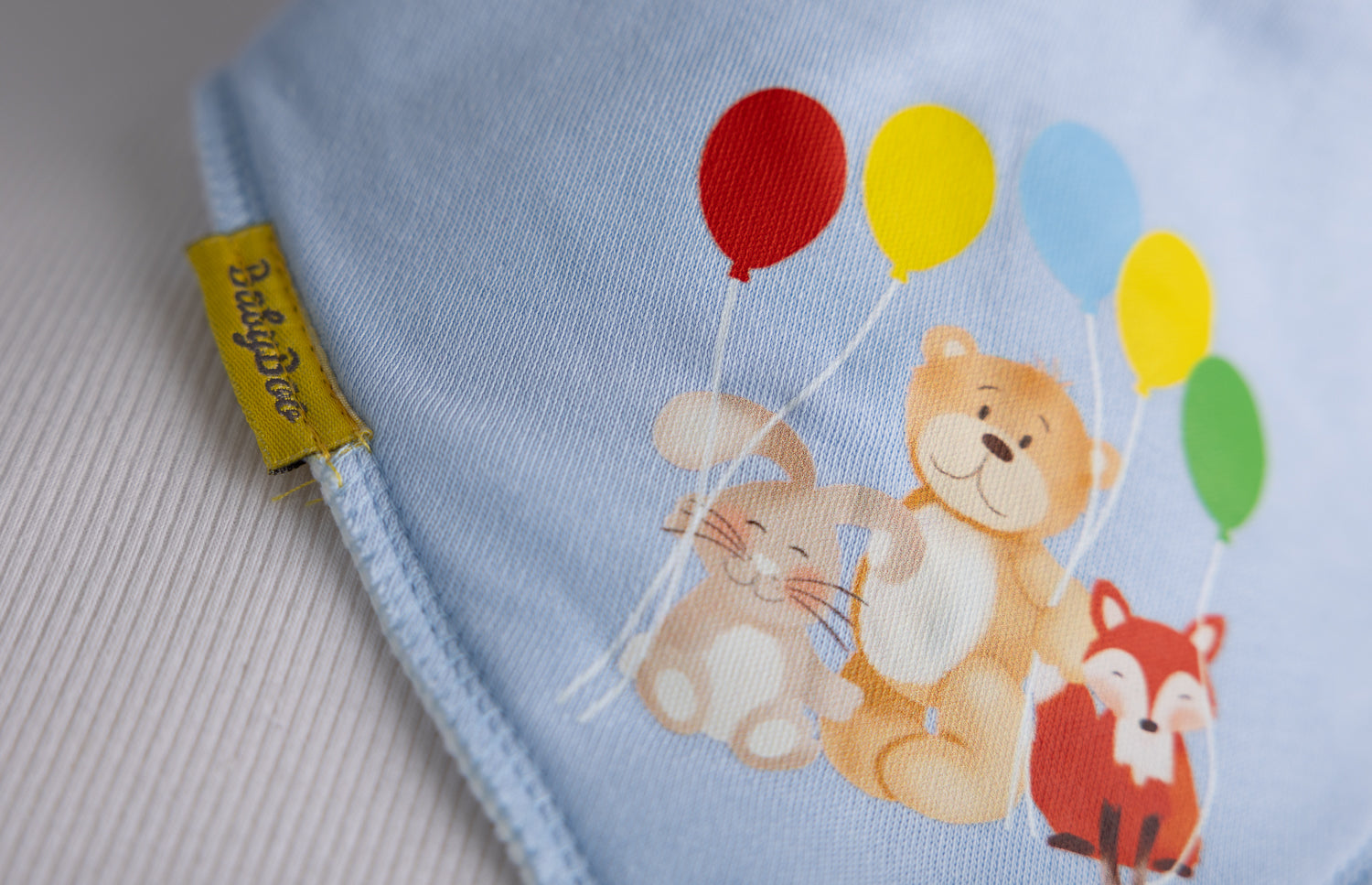 Baby blue woodland party organic cotton DribbleBoo bandana bib