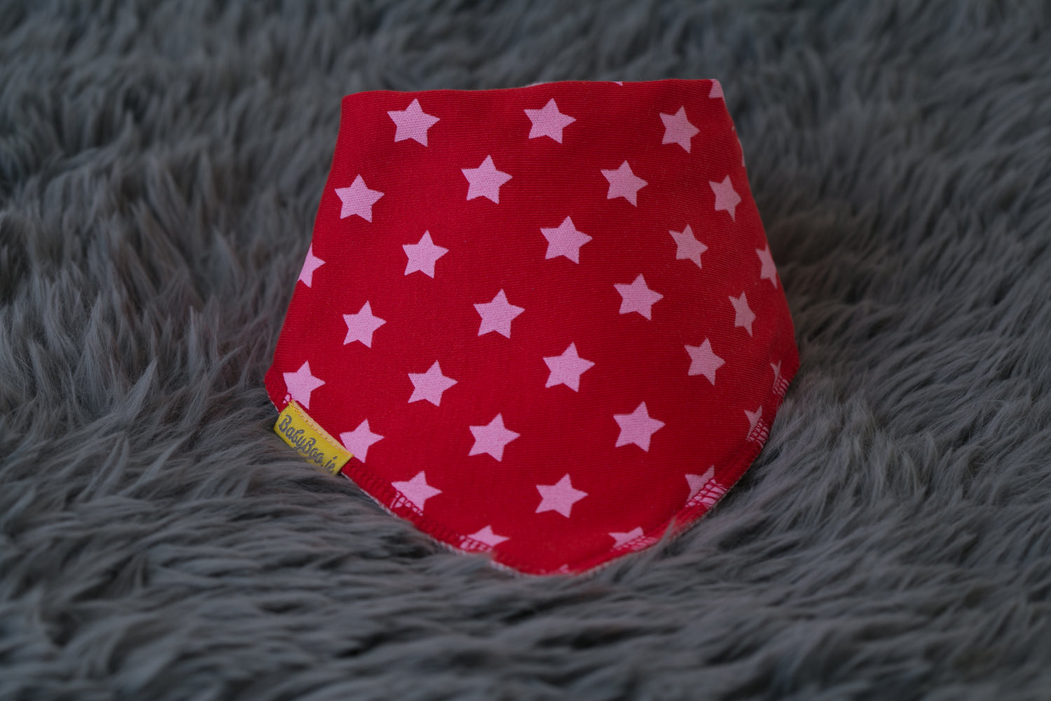 Red with pink stars organic cotton DribbleBoo bandana bib