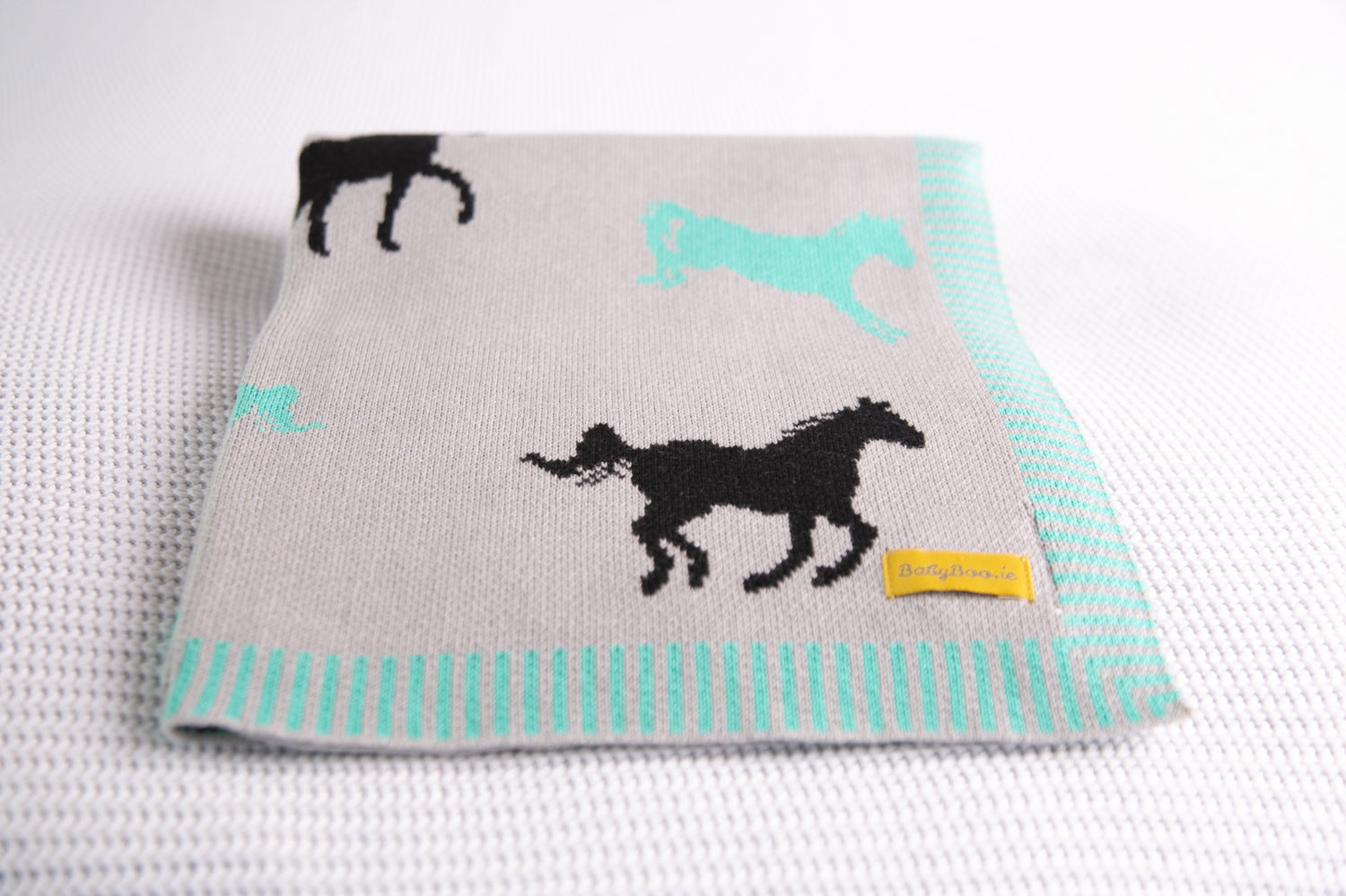 Organic cotton mint/black horses BlankieBoo