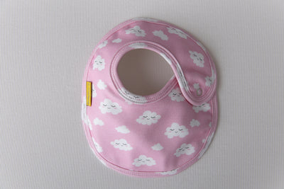 Baby Pink Sleepy Clouds organic cotton LittleBoo baby bib