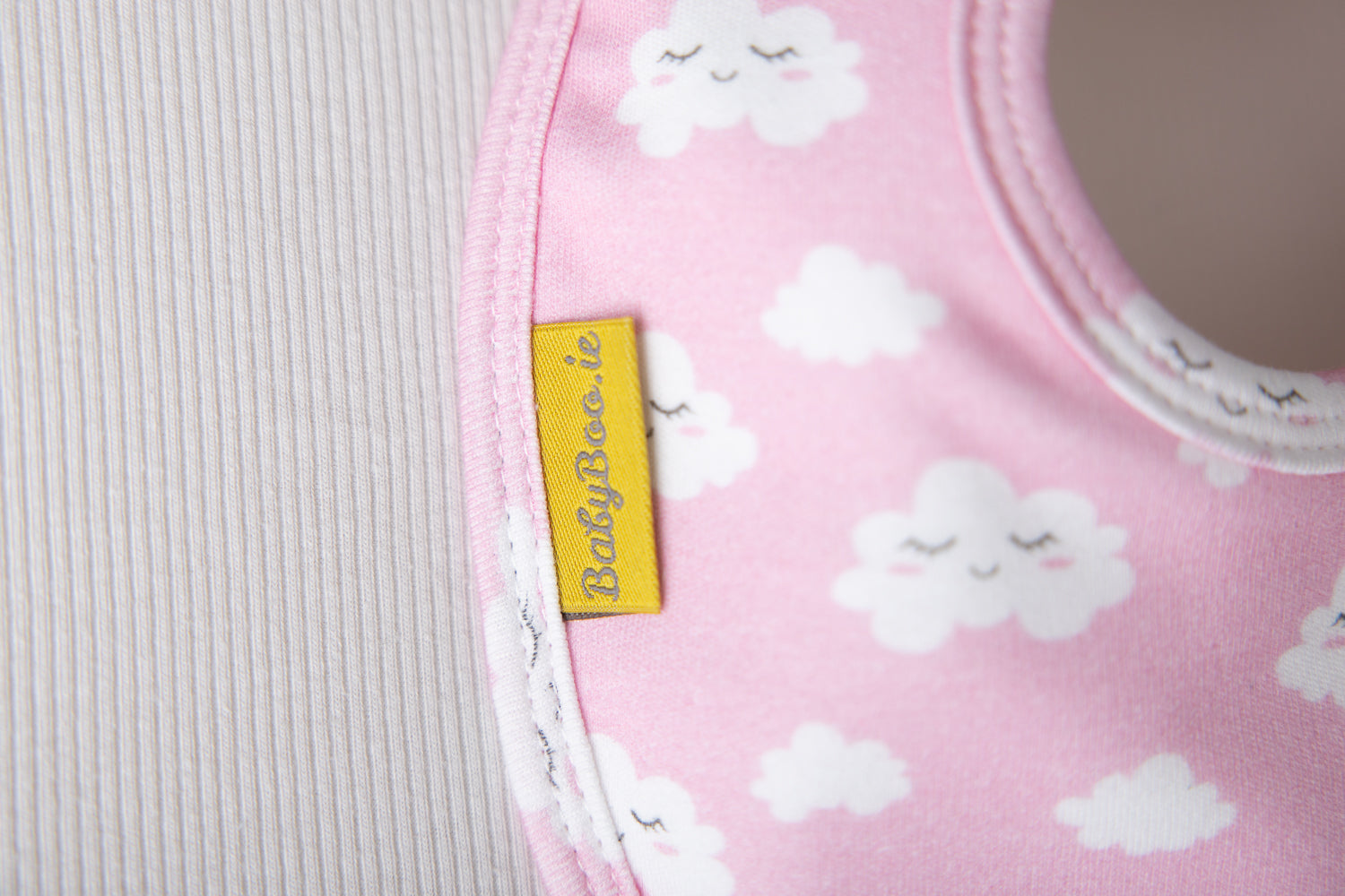 Baby Pink Sleepy Clouds organic cotton LittleBoo baby bib