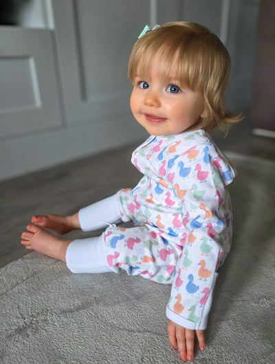 Pastel Ducks organic cotton ZippyBoo suit