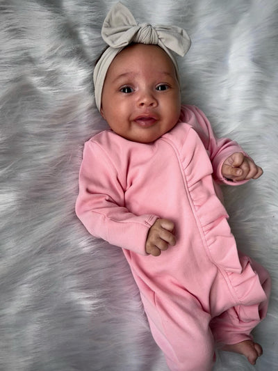 Pink ruffle organic cotton ZippyBoo suit