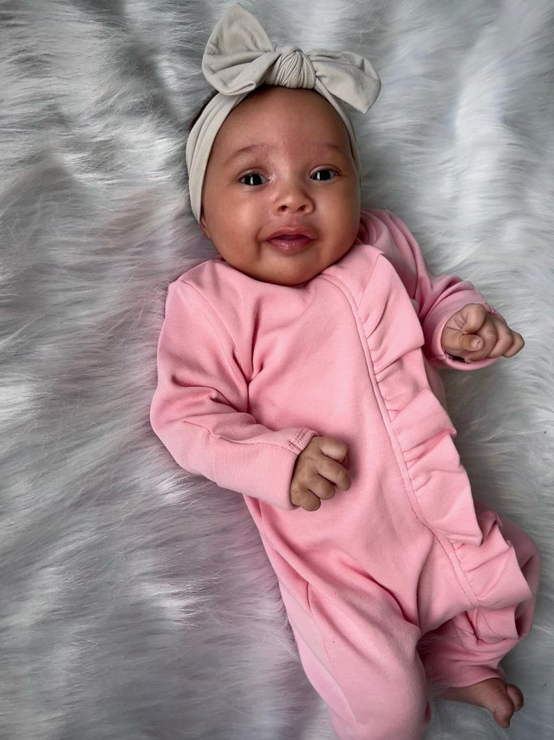 Pink ruffle organic cotton ZippyBoo suit