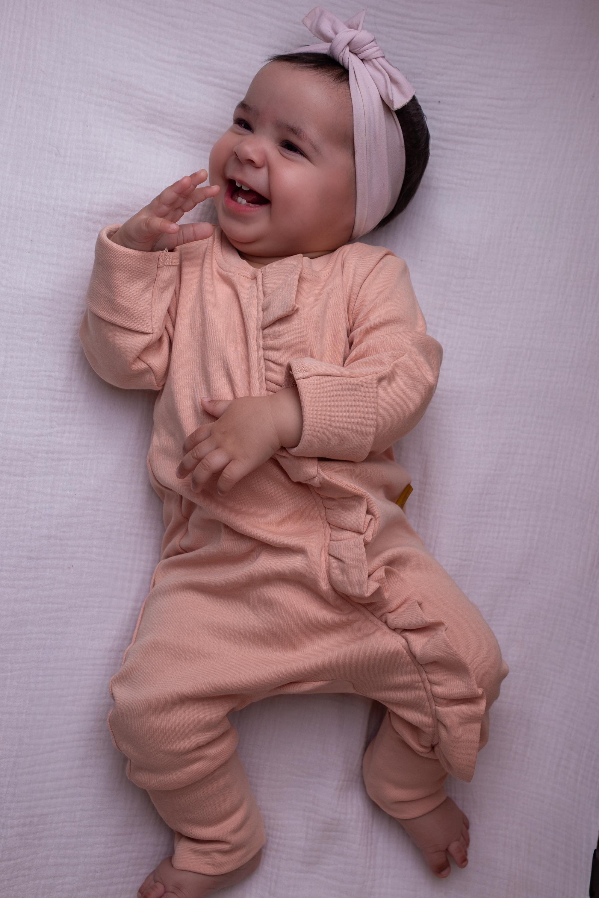 Peach ruffle organic cotton ZippyBoo suit