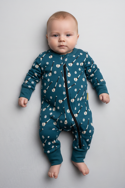 Petrol blue GAA organic cotton ZippyBoo suit