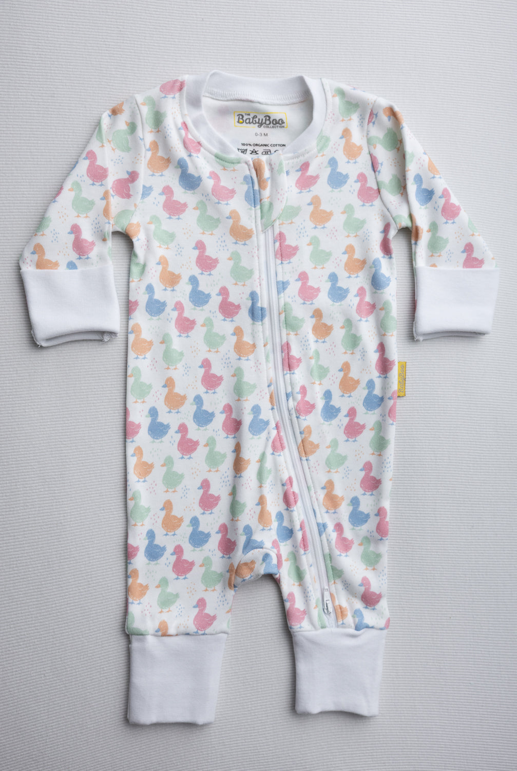 Pastel Ducks organic cotton ZippyBoo suit