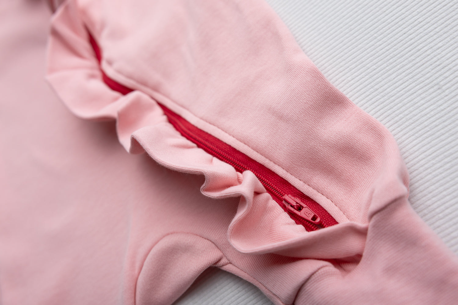 Pink ruffle organic cotton ZippyBoo suit