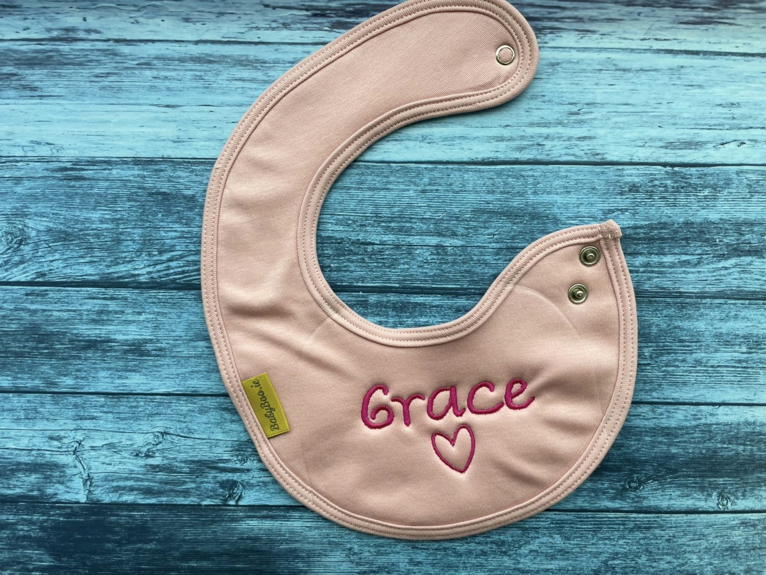Personalised Dusty Pink organic cotton LittleBoo baby bib