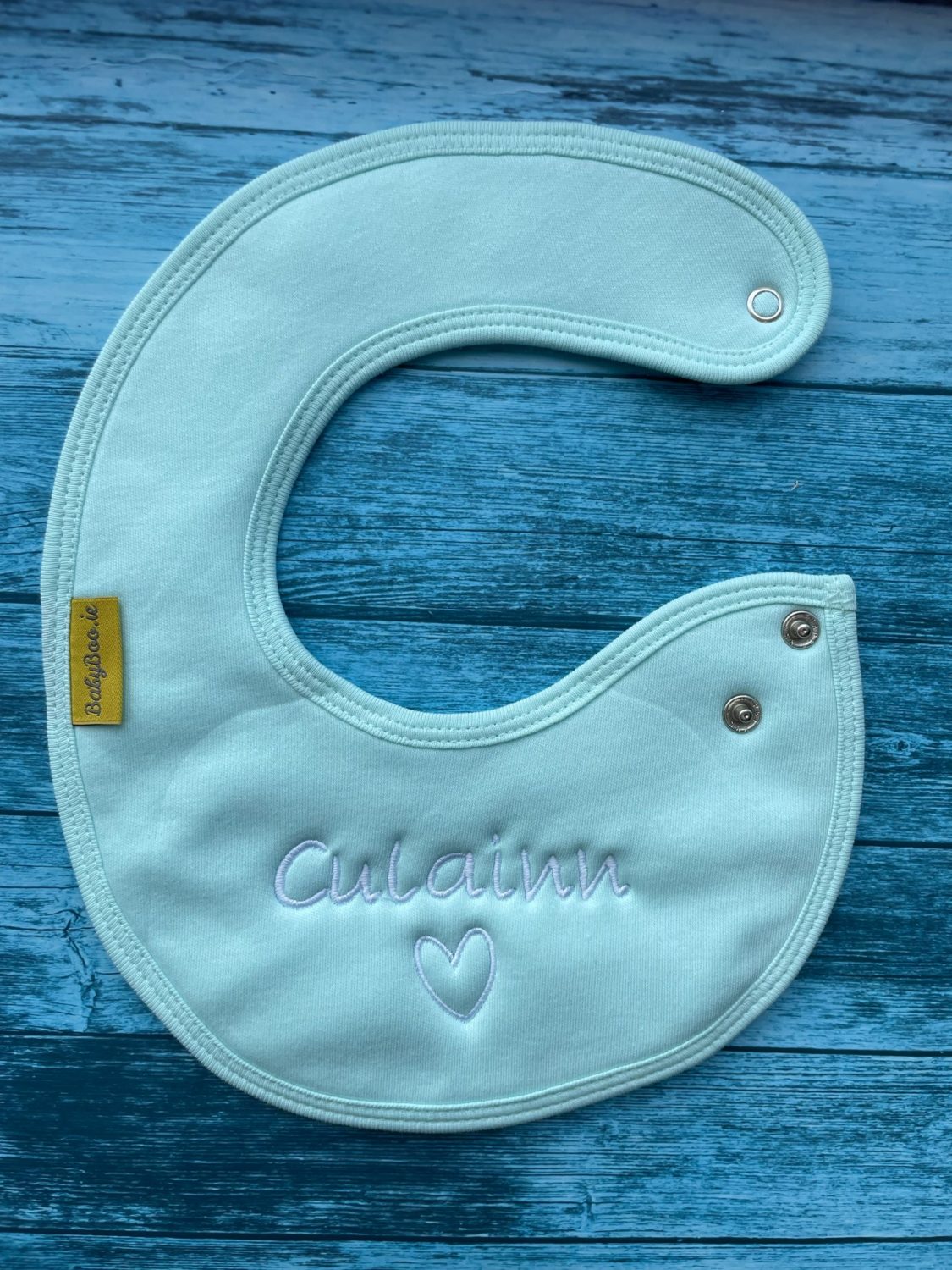 Personalised Mint organic cotton LittleBoo baby bib
