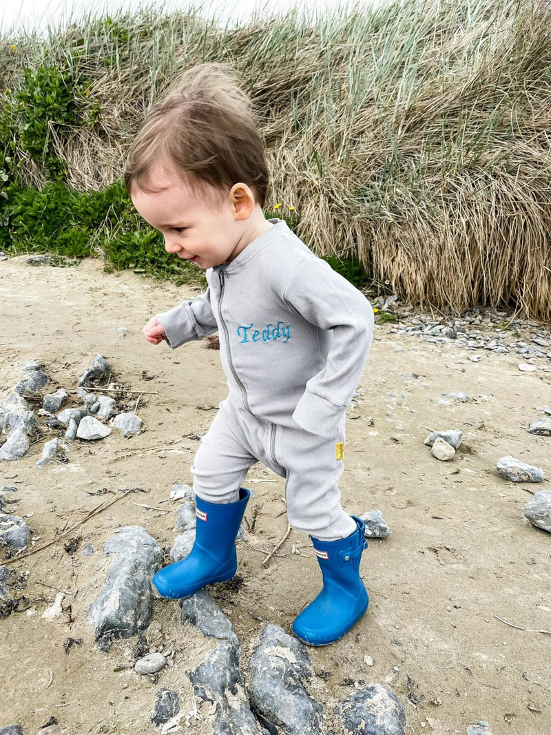 Grey ribbed organic cotton ZippyBoo suit